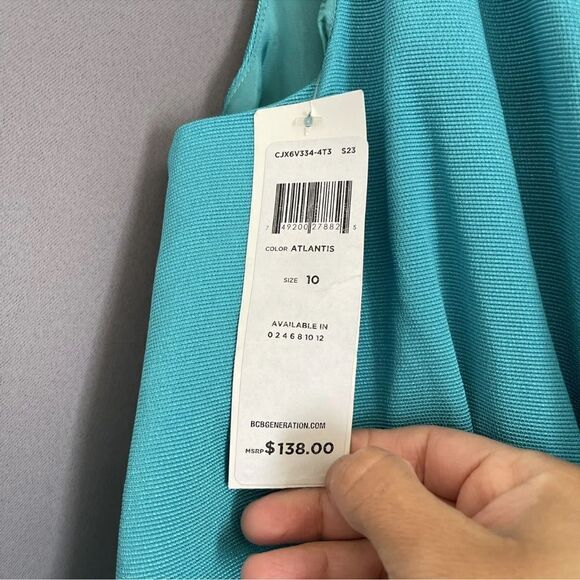 BCBGeneration Dress Stacey Ruffled One Shoulder in Atlantis (Teal) Size 10 - Picture 4 of 9